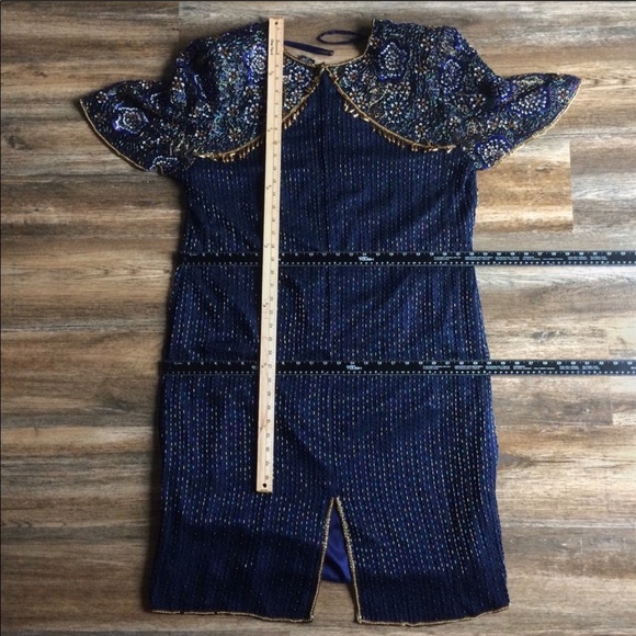 Vintage blue sequined beaded dress. - Picture 4 of 4